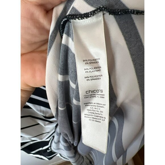 Chicos Sz 2 (US 12) White Black Bias Striped Maxi Dress Faux Wrap Style - Picture 4 of 8